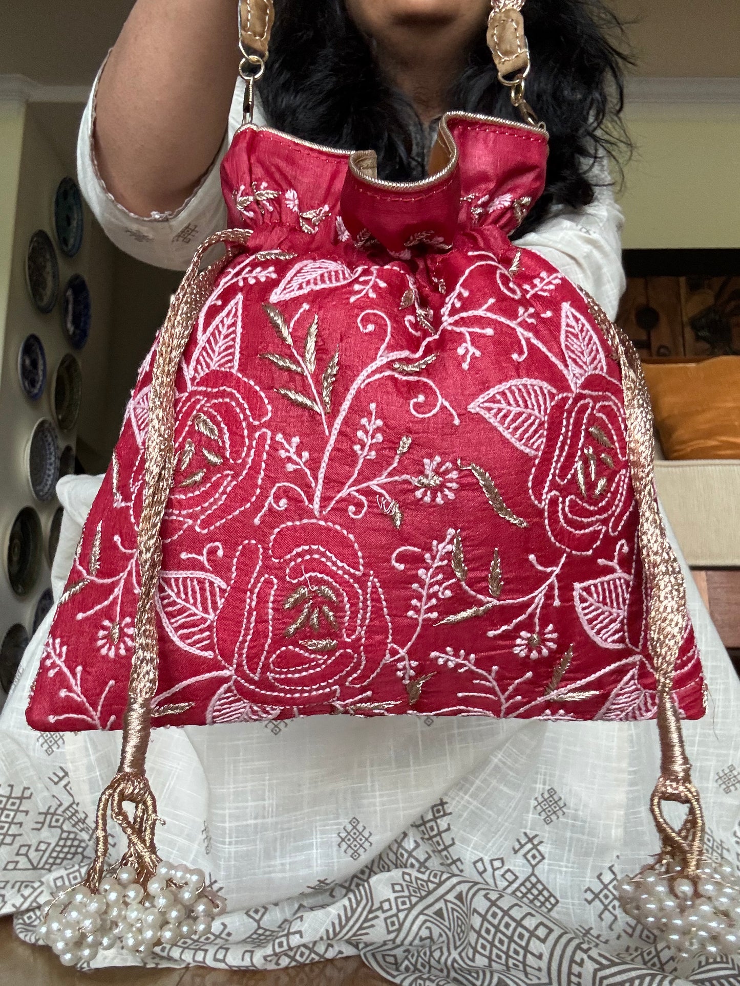 Chikankari Hand Embroidered Purse ( Batua )