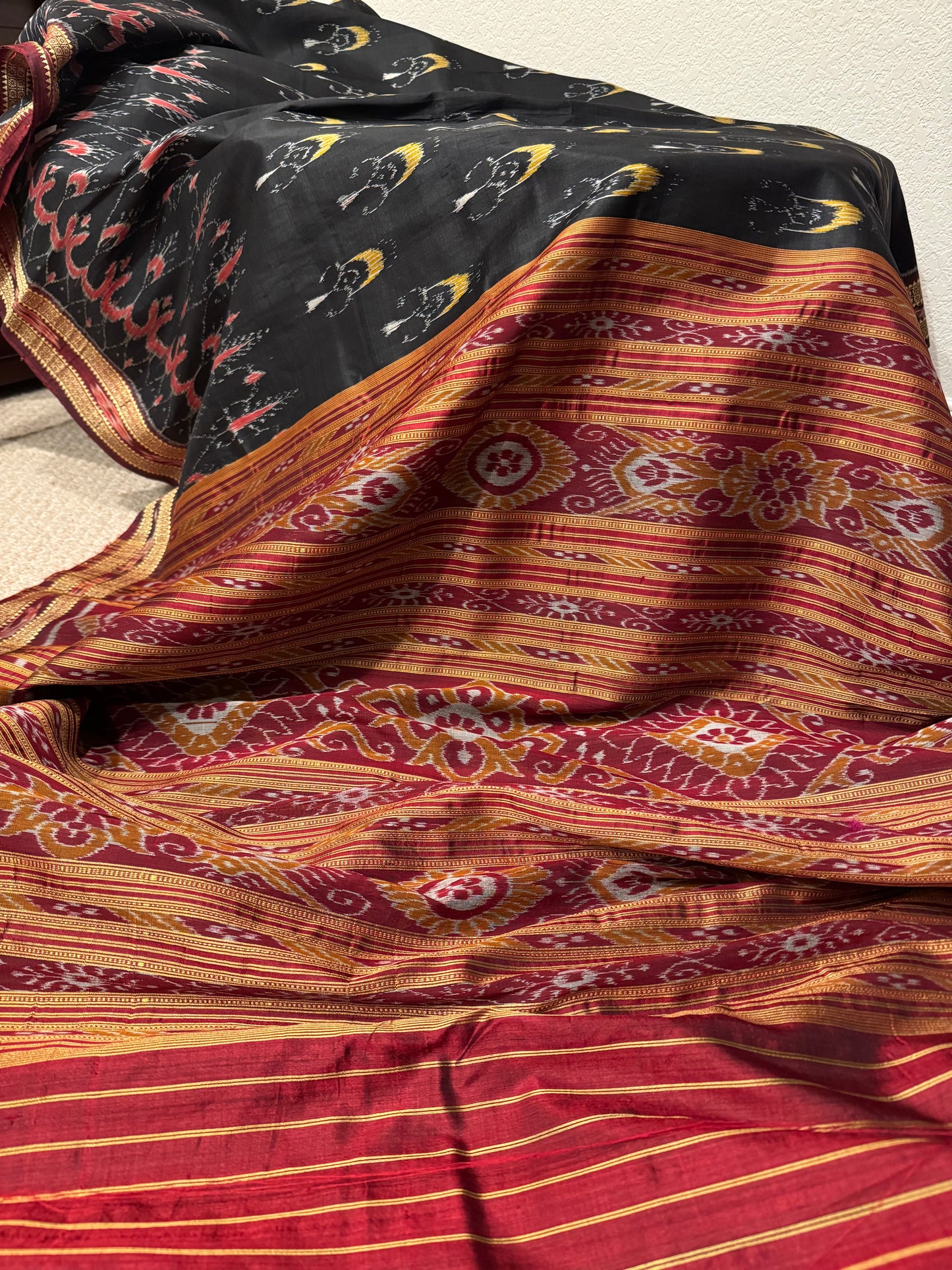 The Dark Muse: A Black handwoven Silk Ikat Saree from Orissa