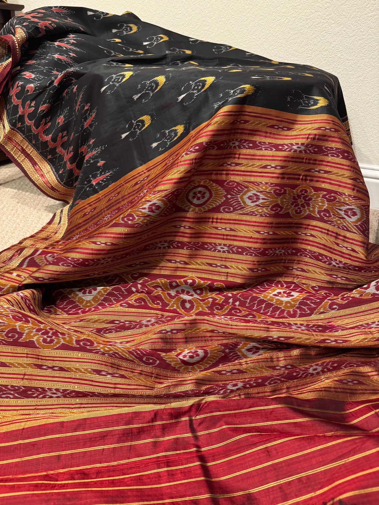 The Dark Muse: A Black handwoven Silk Ikat Saree from Orissa