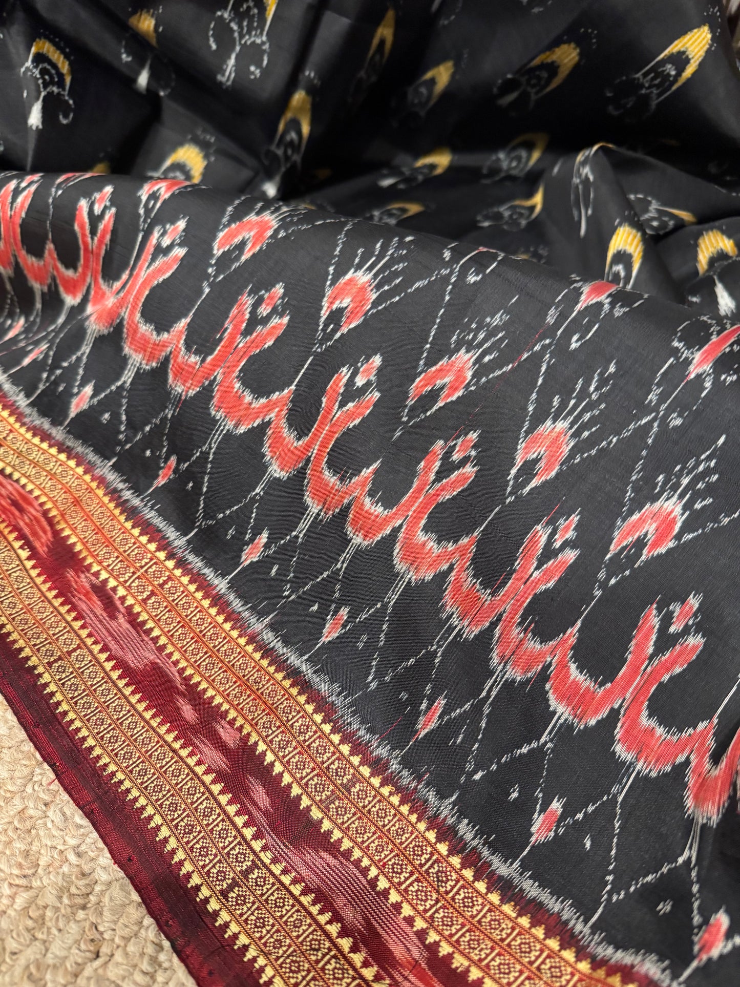 The Dark Muse: A Black handwoven Silk Ikat Saree from Orissa