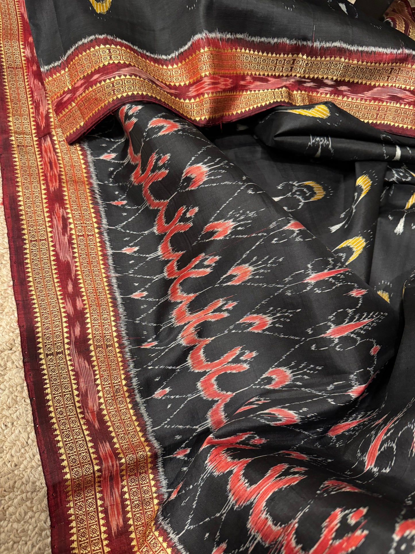 The Dark Muse: A Black handwoven Silk Ikat Saree from Orissa