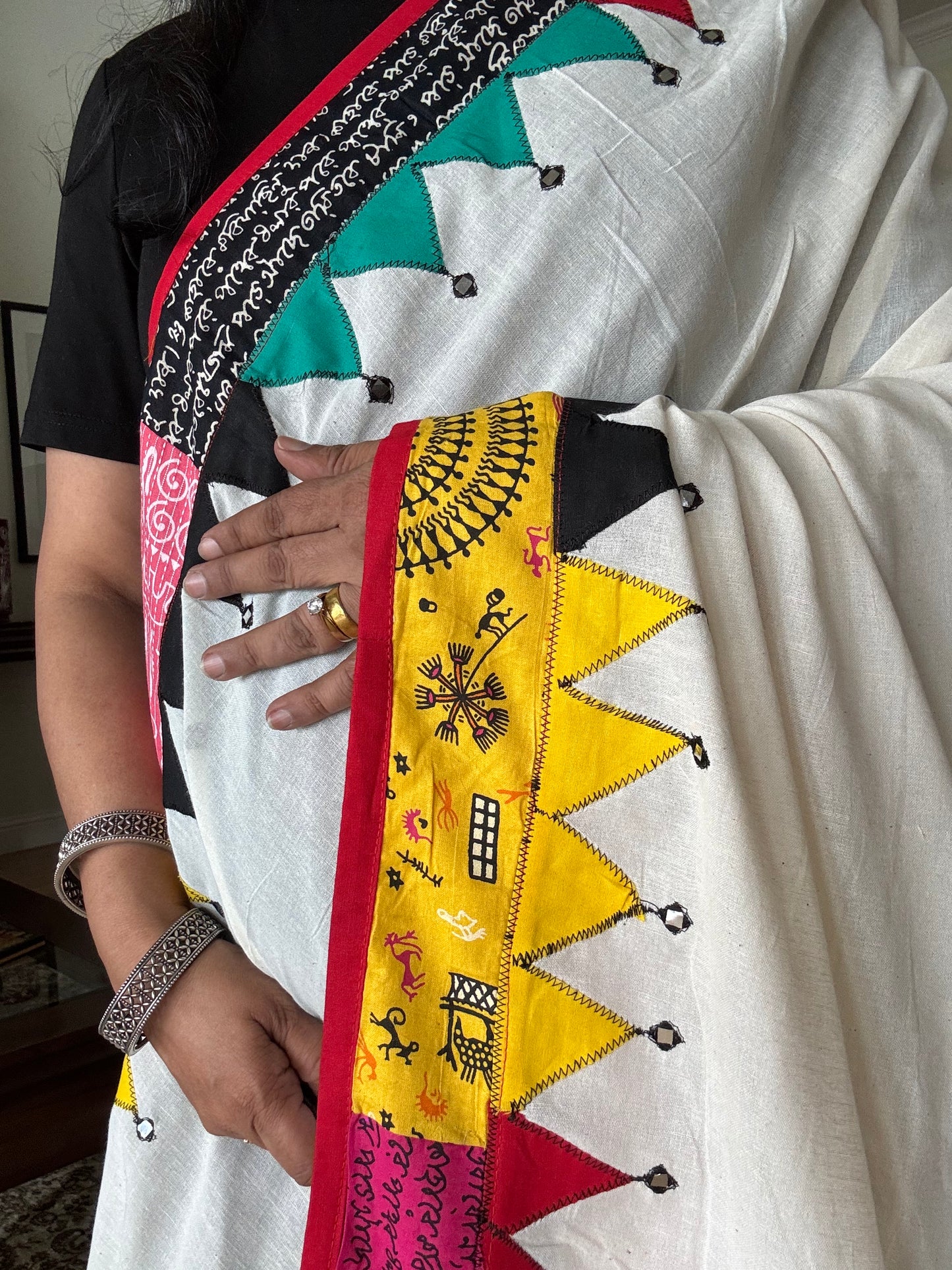 Handwoven Cotton Saree with applique work