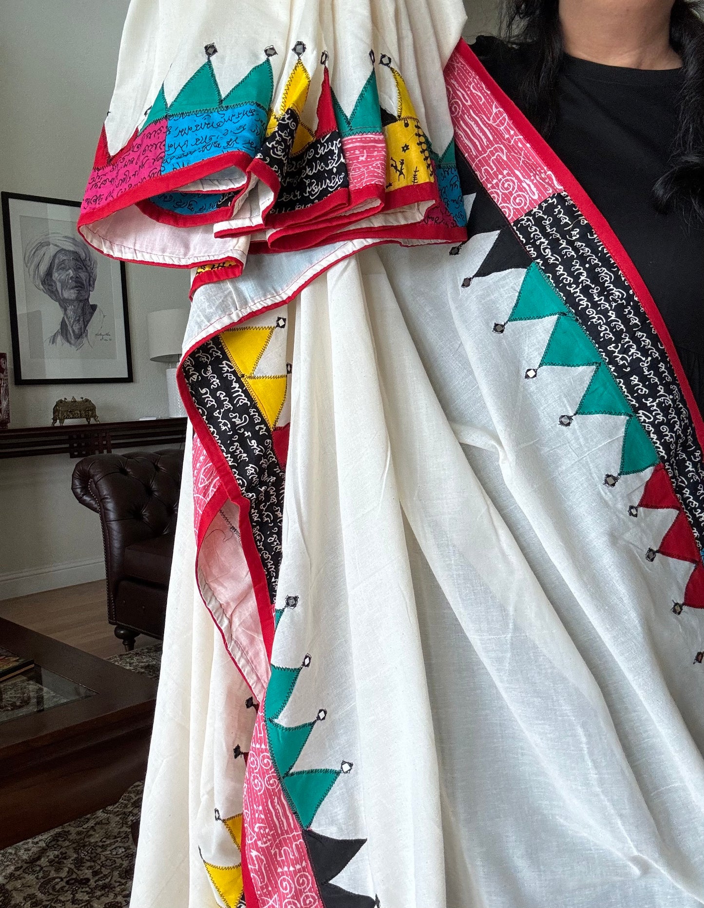 Handwoven Cotton Saree with applique work