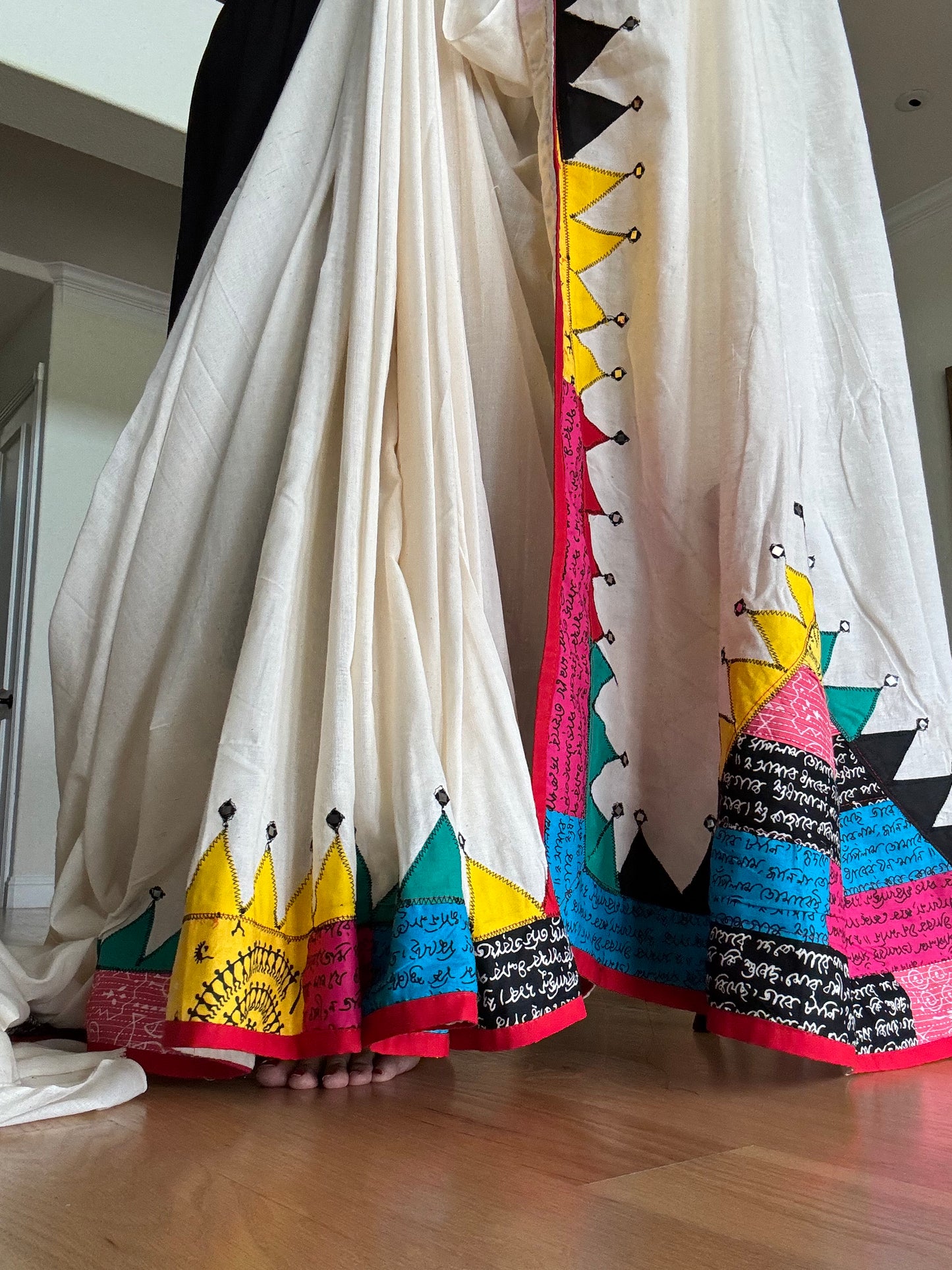 Handwoven Cotton Saree with applique work