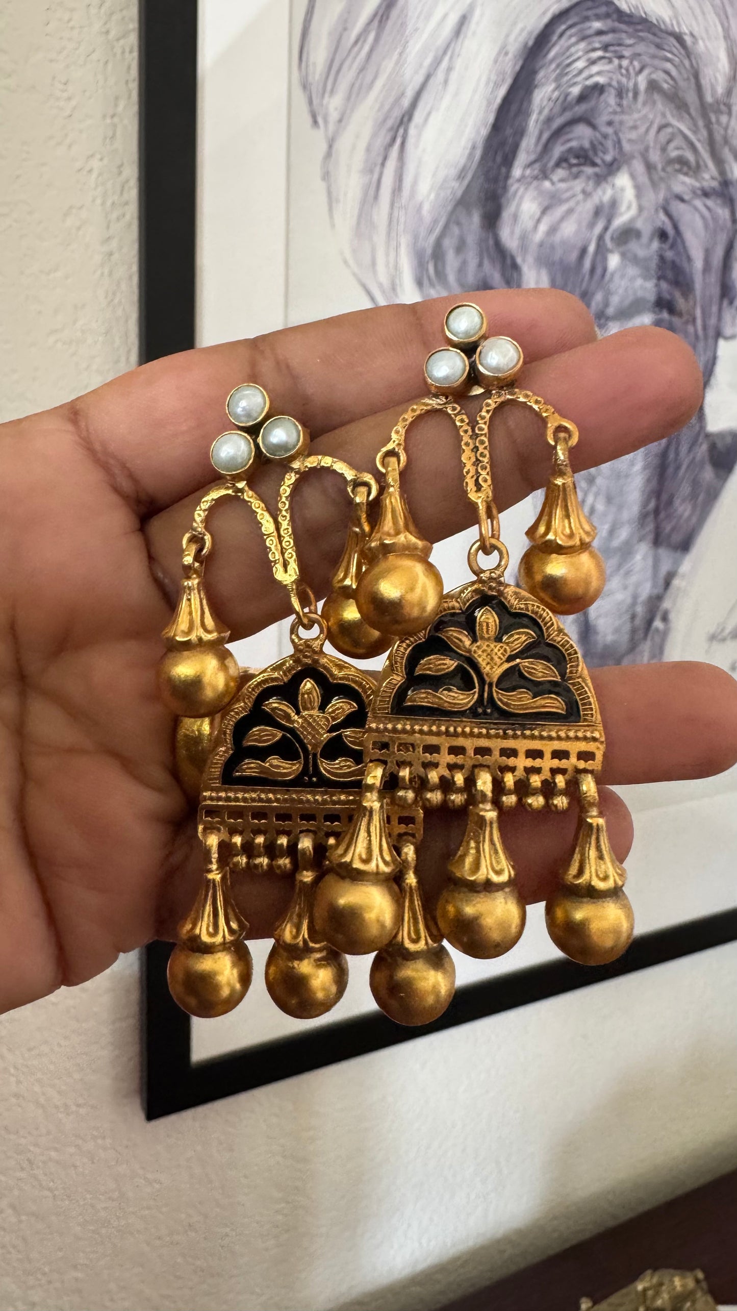 Black Meenakari 925 silver Earrings