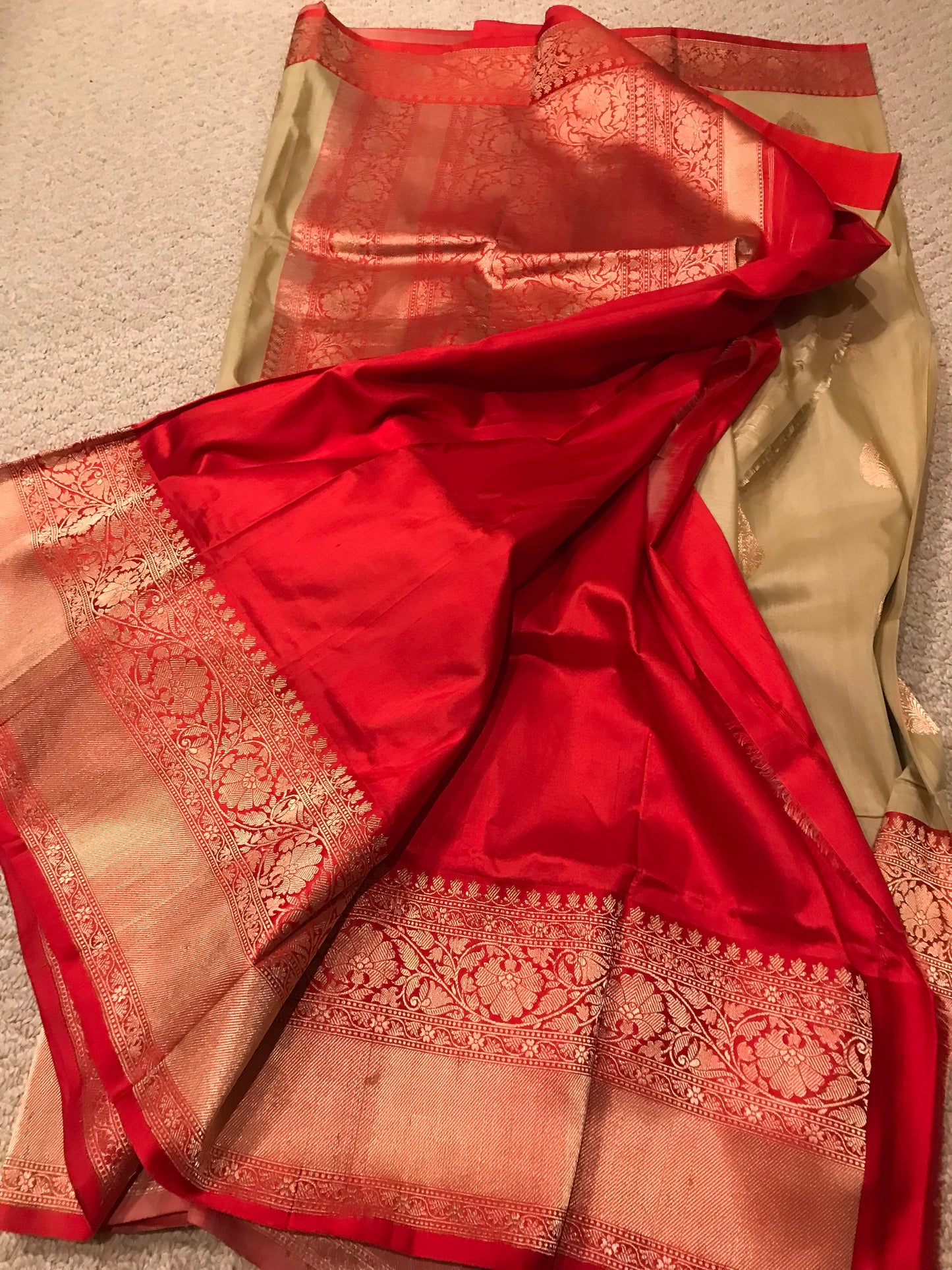 Handwoven Banarasi silk saree with a touch of auspicious Red