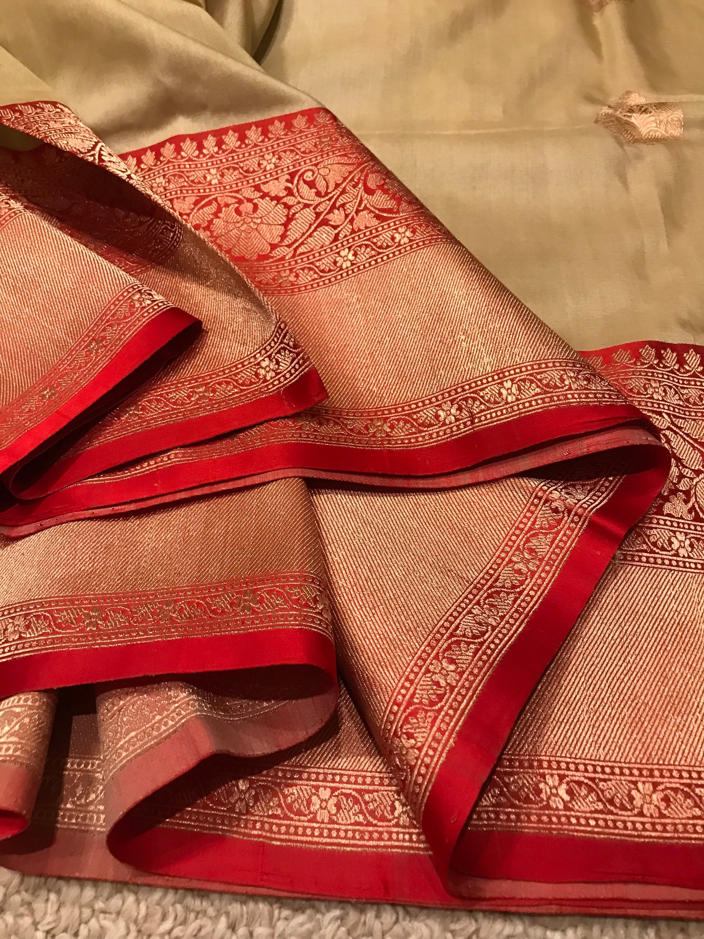 Handwoven Banarasi silk saree with a touch of auspicious Red
