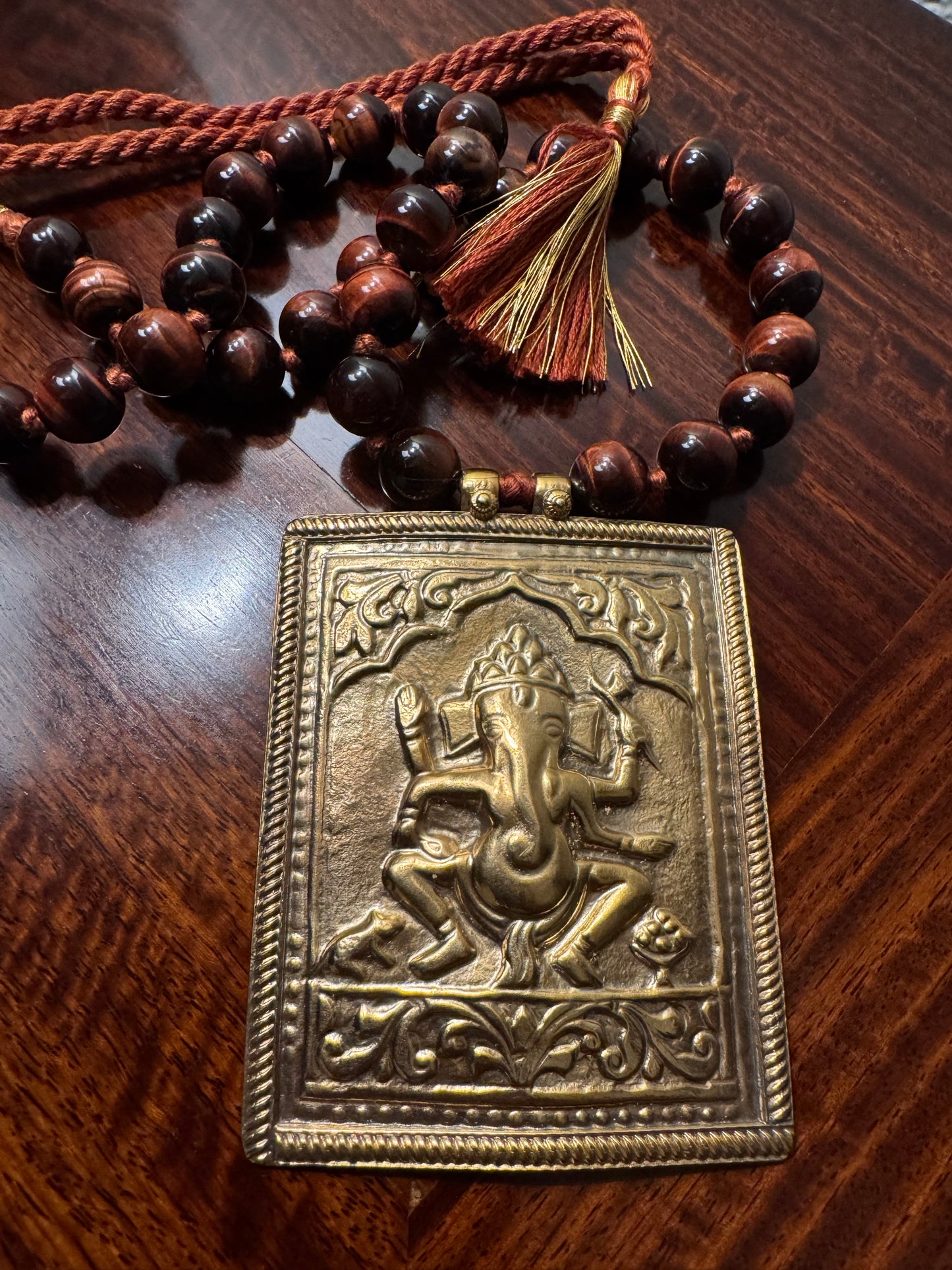 Ganesha Necklace threaded with Tiger eye beads
