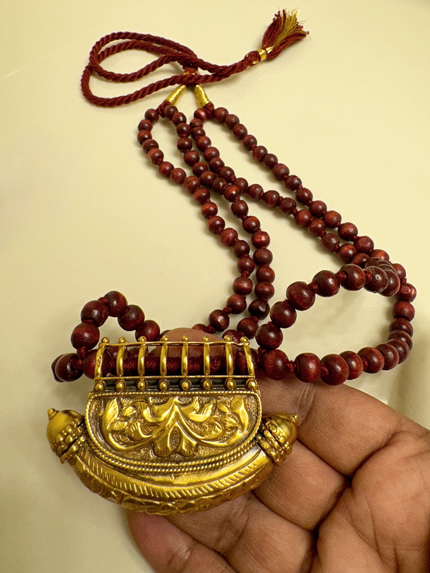 Handcrafted Sterling Silver Boat-Shaped Pendant with Wooden Beads