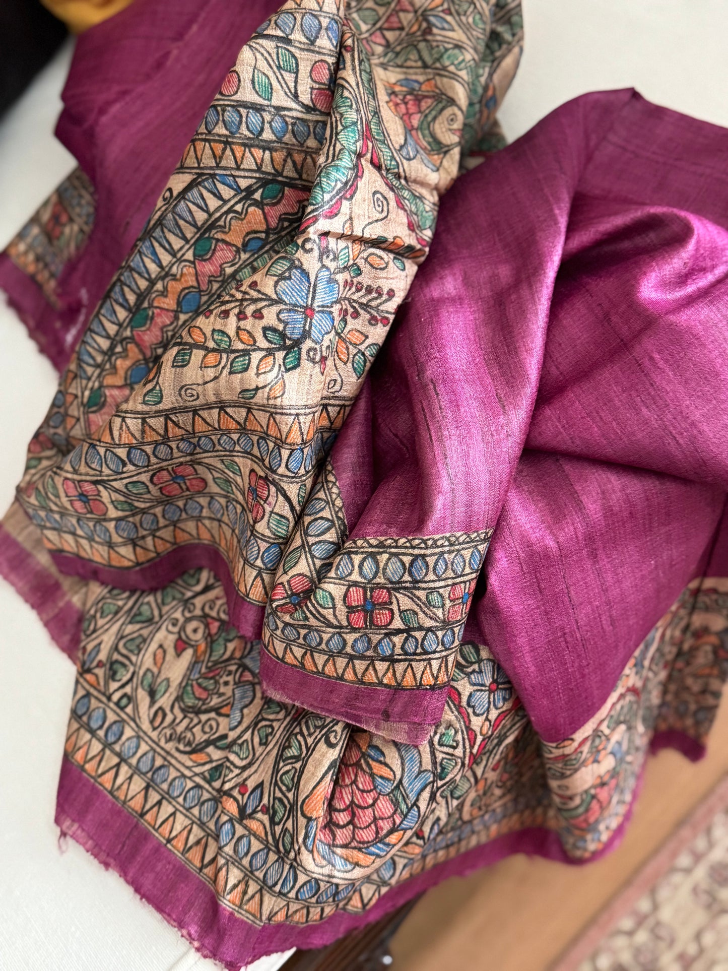 Hand painted Madhubani silk saree