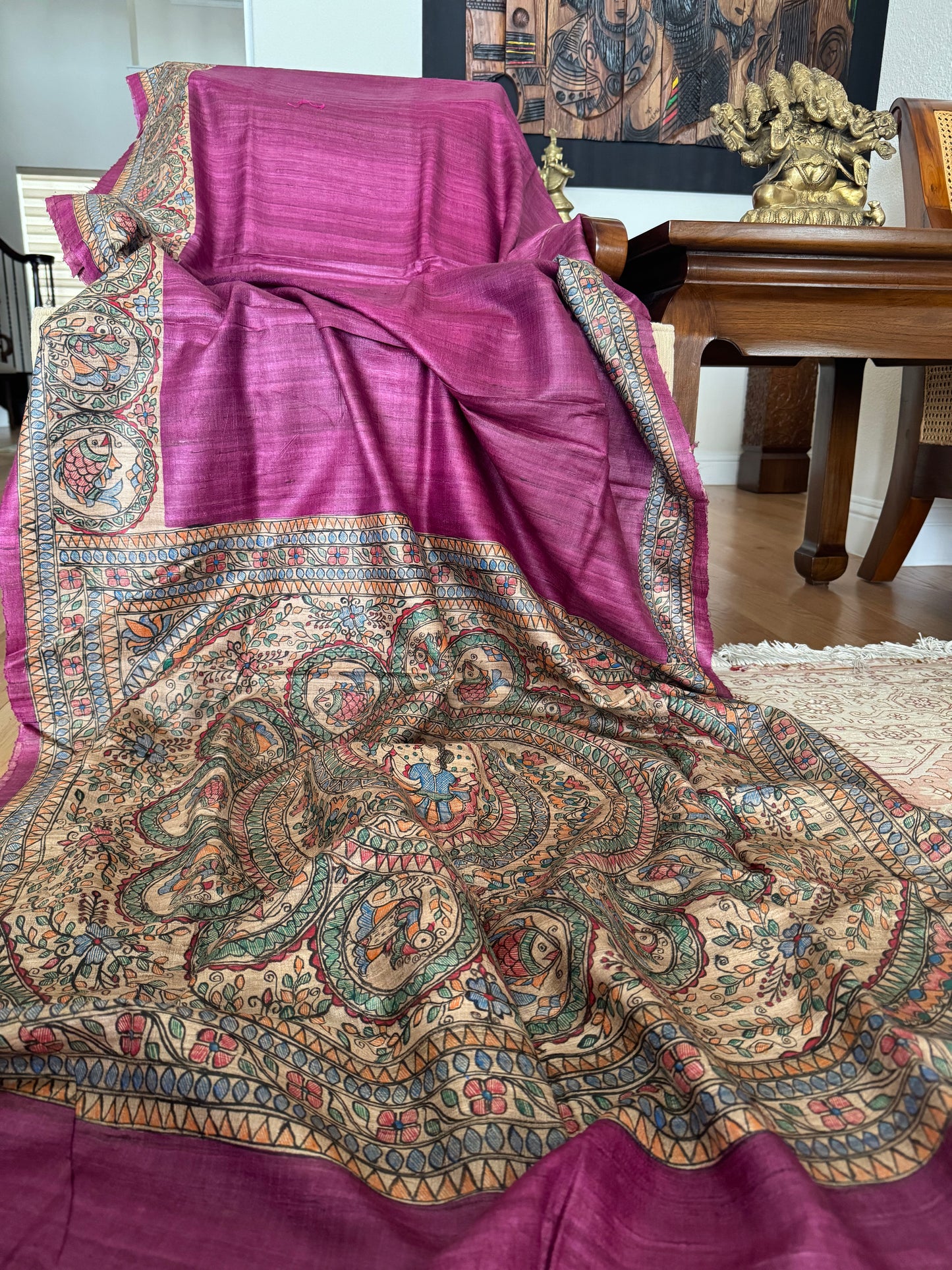 Hand painted Madhubani silk saree