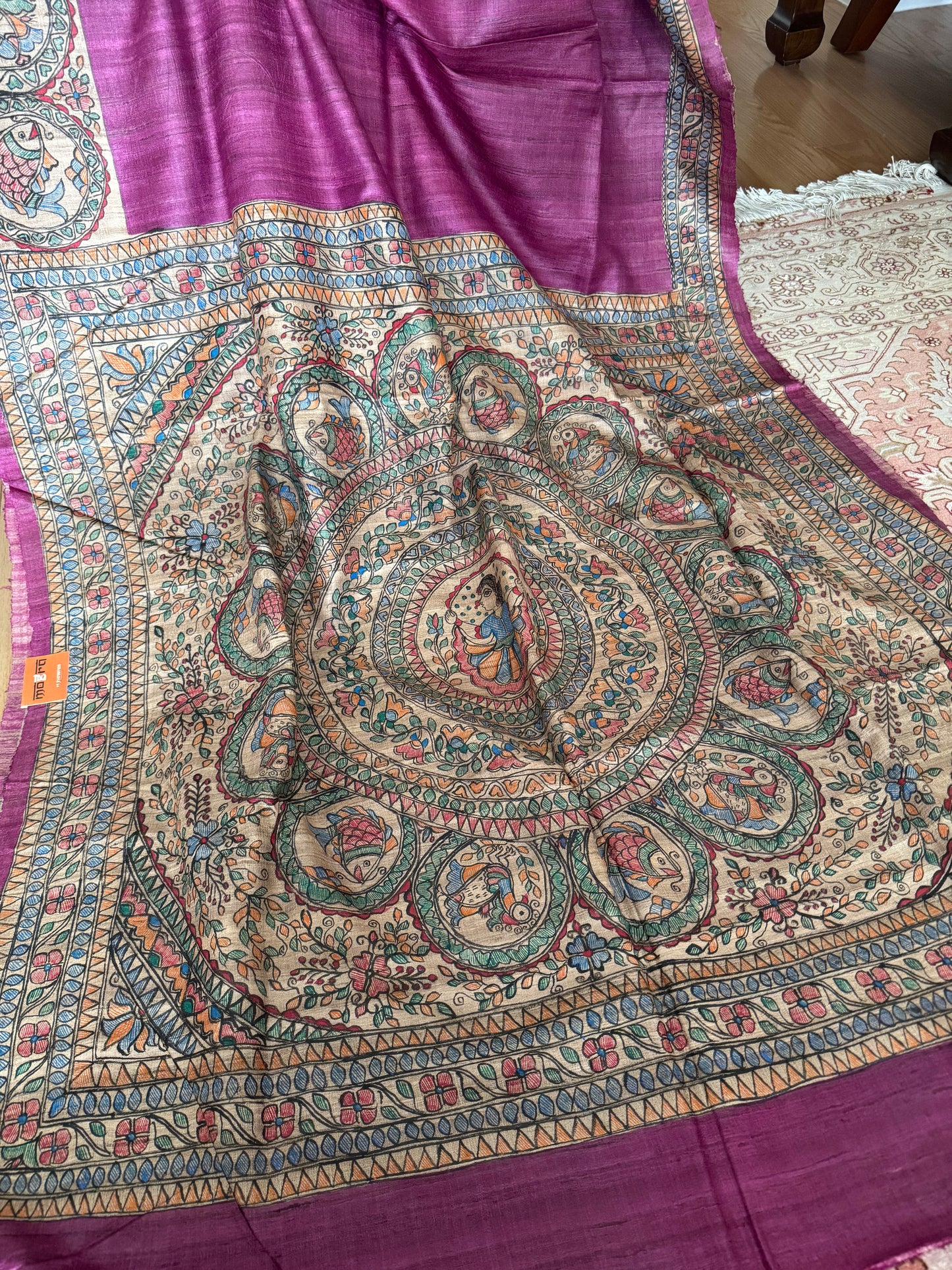 Hand painted Madhubani silk saree