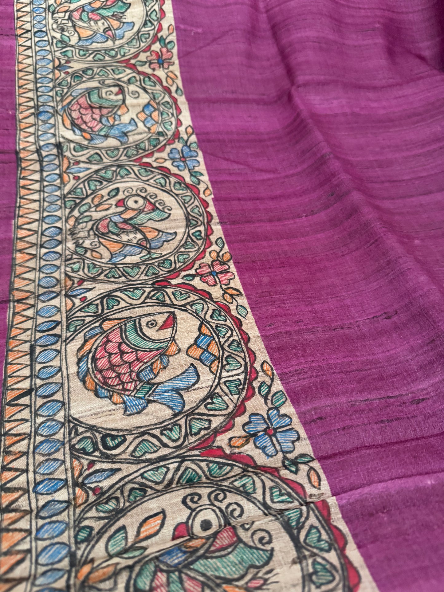 Hand painted Madhubani silk saree