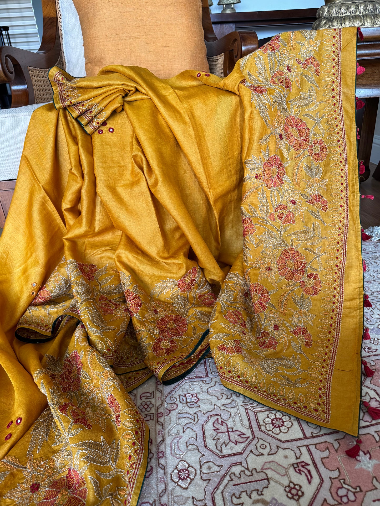 HALDI - TUSSAR SILK SAREE WITH KANTHA HAND EMBROIDERY