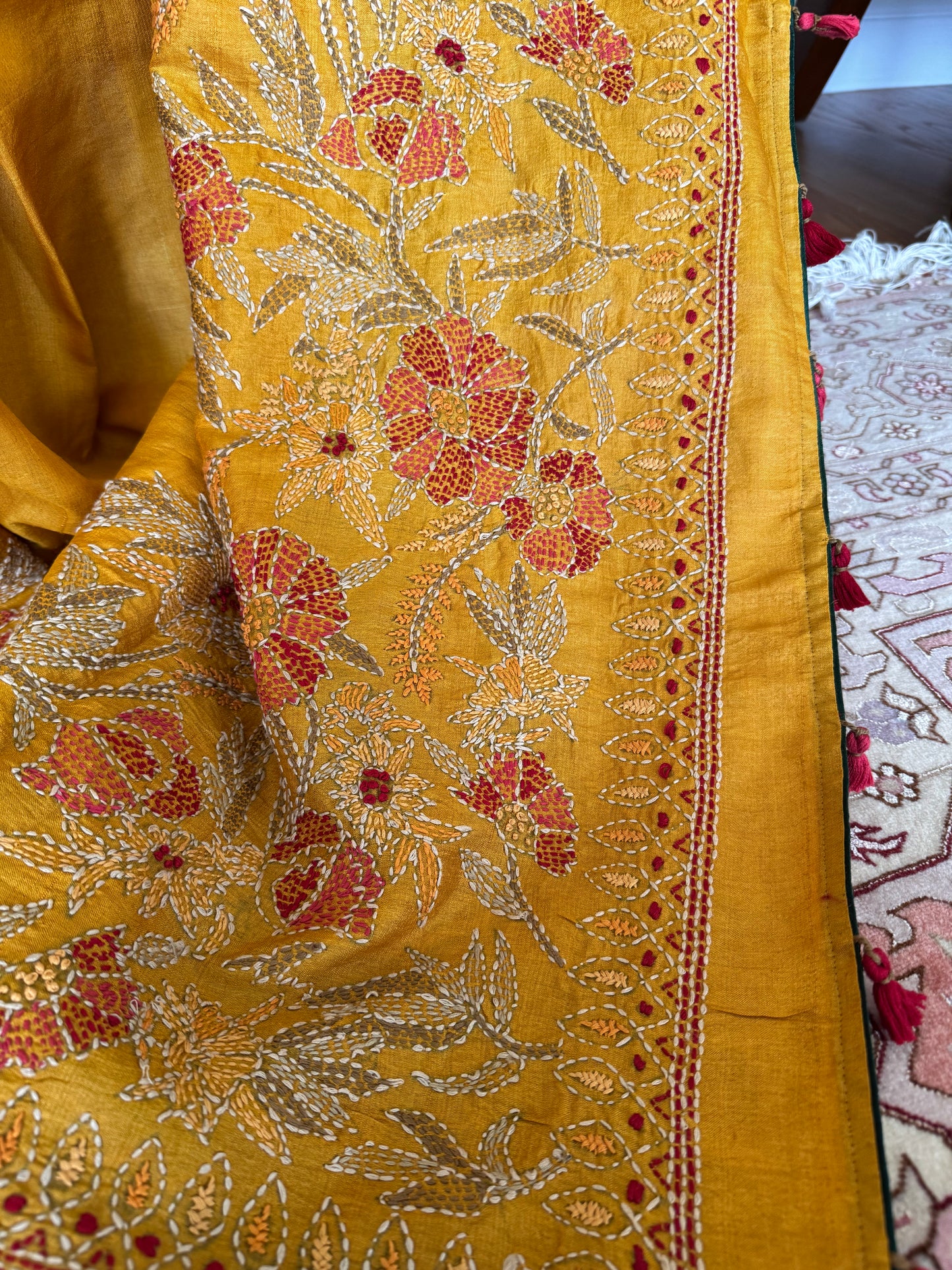HALDI - TUSSAR SILK SAREE WITH KANTHA HAND EMBROIDERY