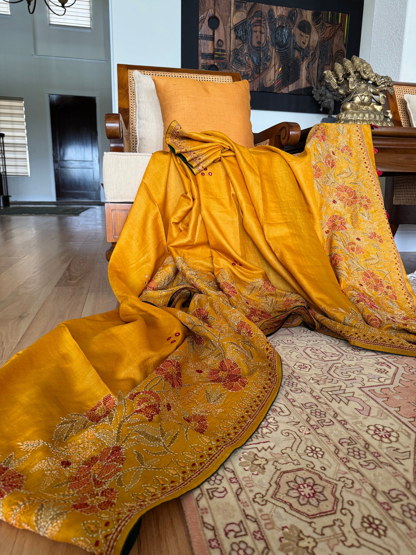 HALDI - TUSSAR SILK SAREE WITH KANTHA HAND EMBROIDERY