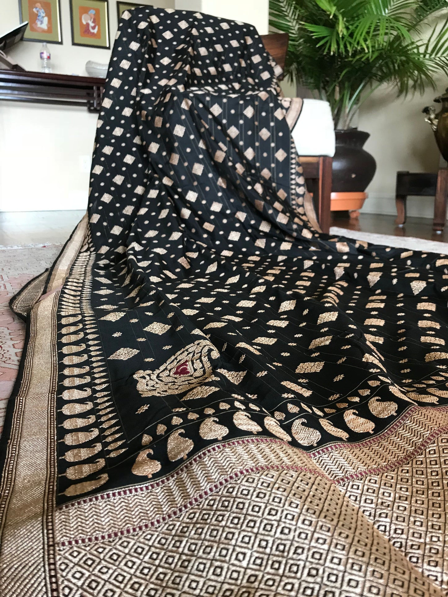 Handwoven silk Kadhua Banarasi saree -The Art of Banaras woven in Black.
