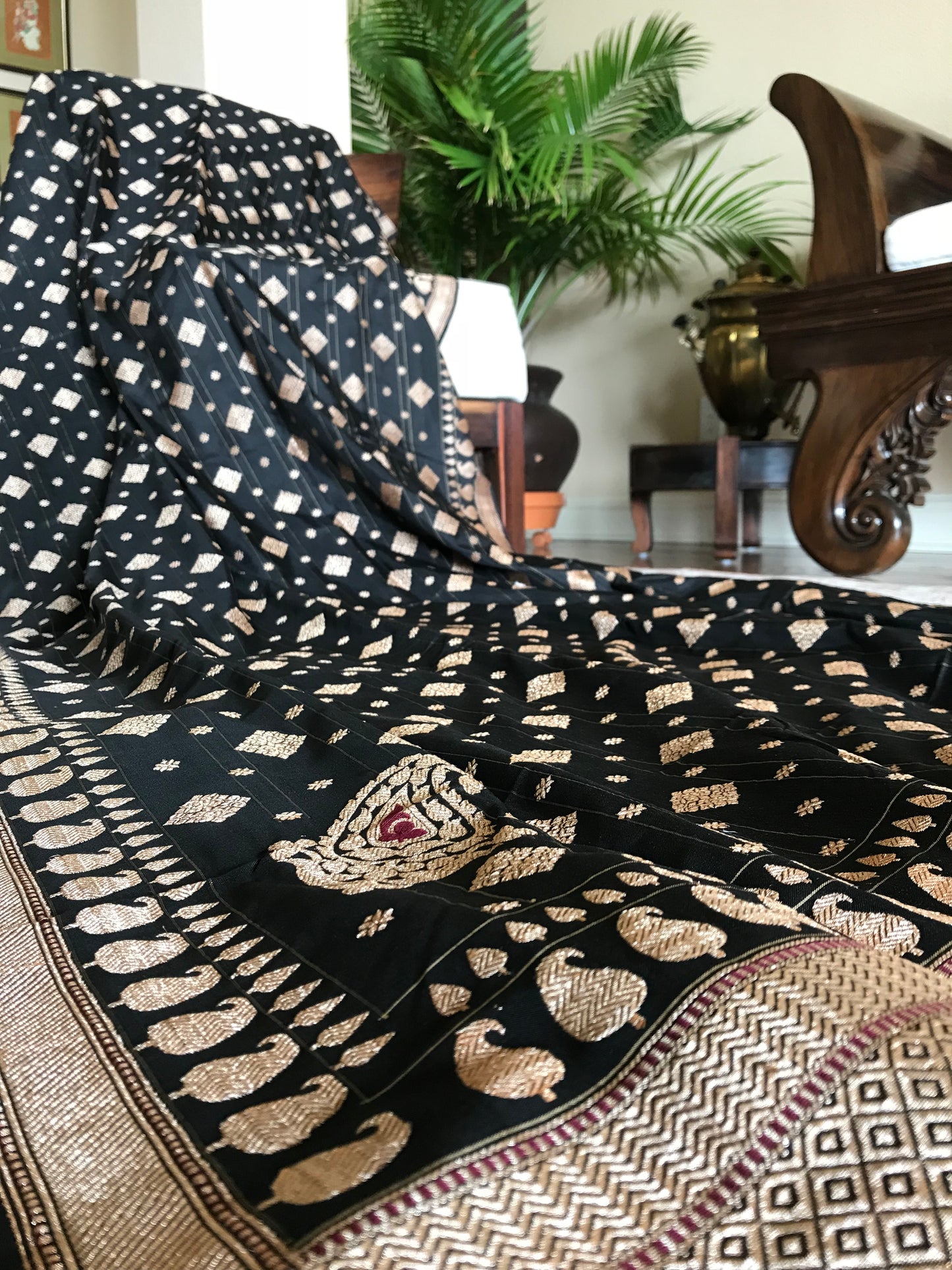 Handwoven silk Kadhua Banarasi saree -The Art of Banaras woven in Black.