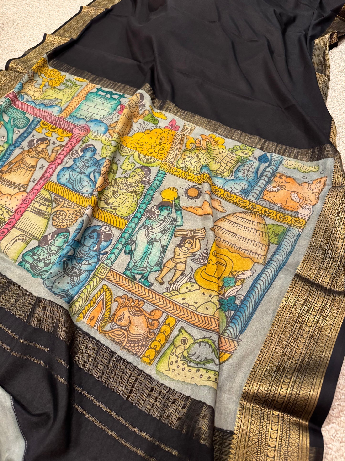 Kalamkari saree in pure crepe silk