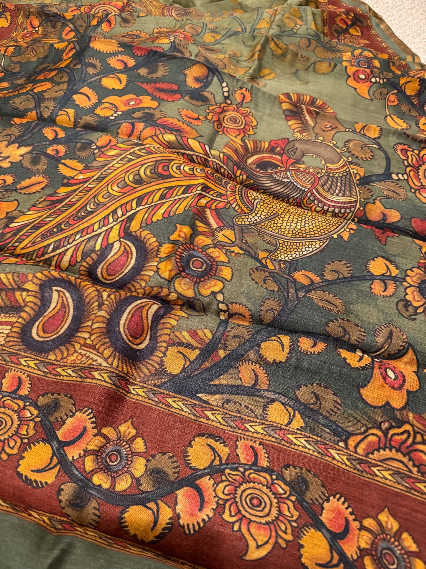Kalamkari inspired Spun silk Saree