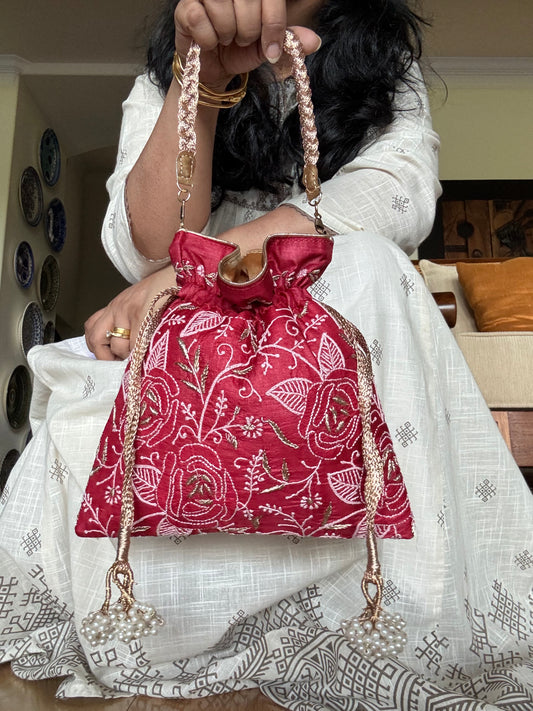 Chikankari Hand Embroidered Purse ( Batua )