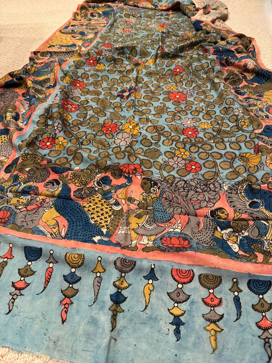 Kalamkari pen painted Dupatta
