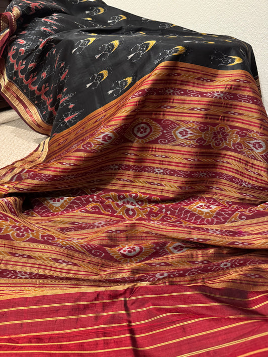 The Dark Muse: A Black handwoven Silk Ikat Saree from Orissa