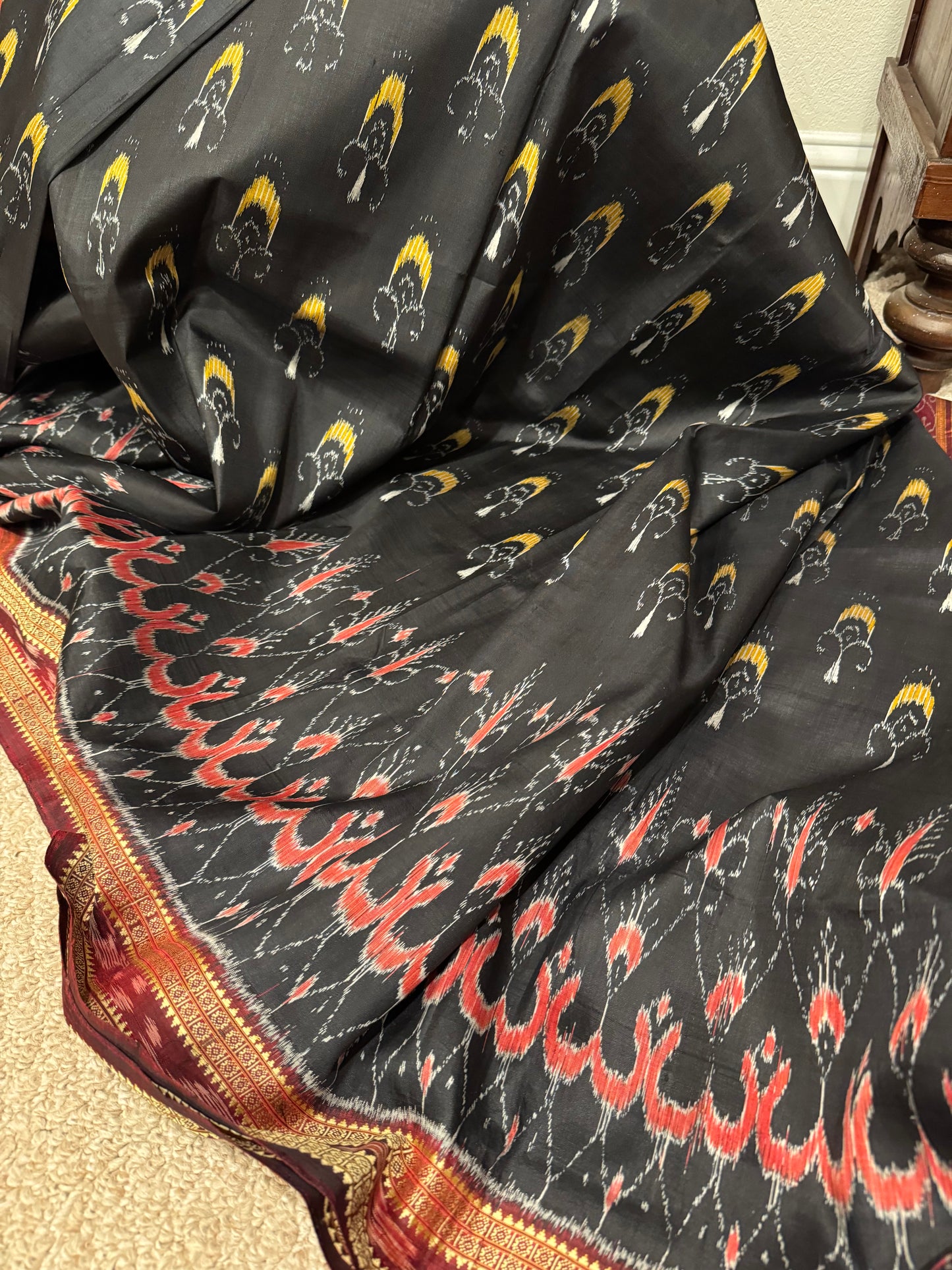 The Dark Muse: A Black handwoven Silk Ikat Saree from Orissa