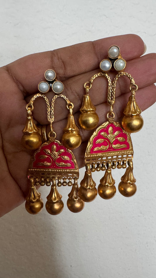 Red Meenakari 925 silver Earrings