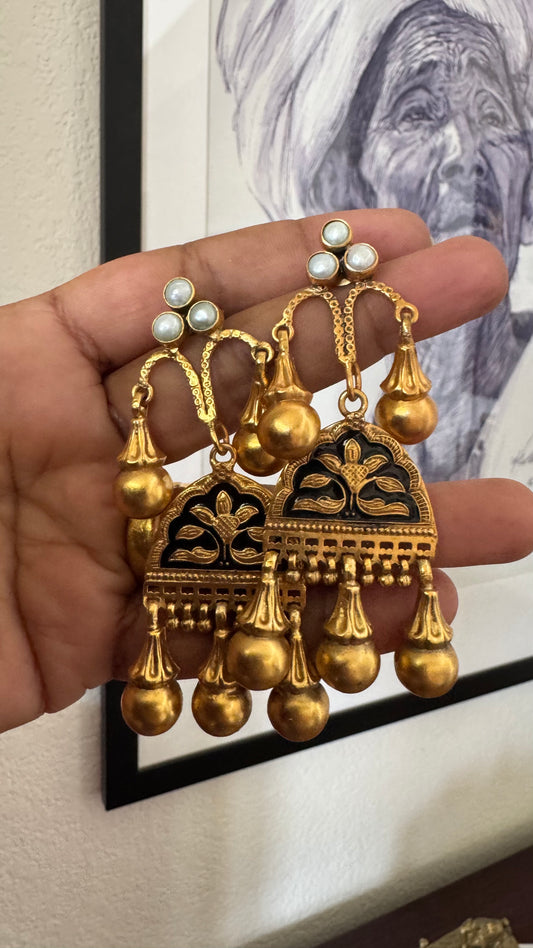 Black Meenakari 925 silver Earrings
