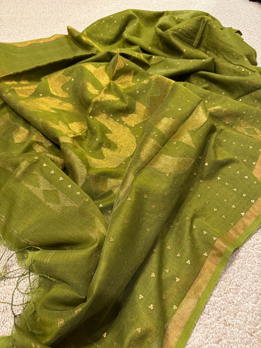Sequinned silkcotton saree with Jamdani pallu