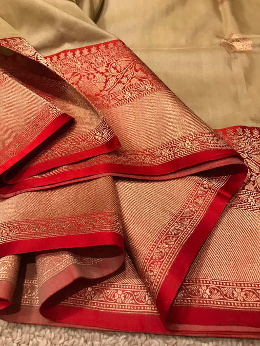 Handwoven Banarasi silk saree with a touch of auspicious Red