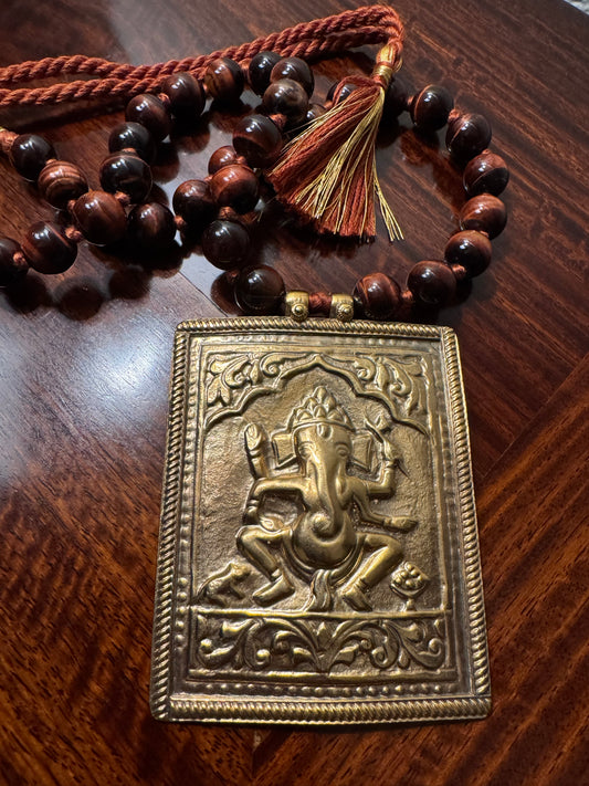 Ganesha Necklace threaded with Tiger eye beads