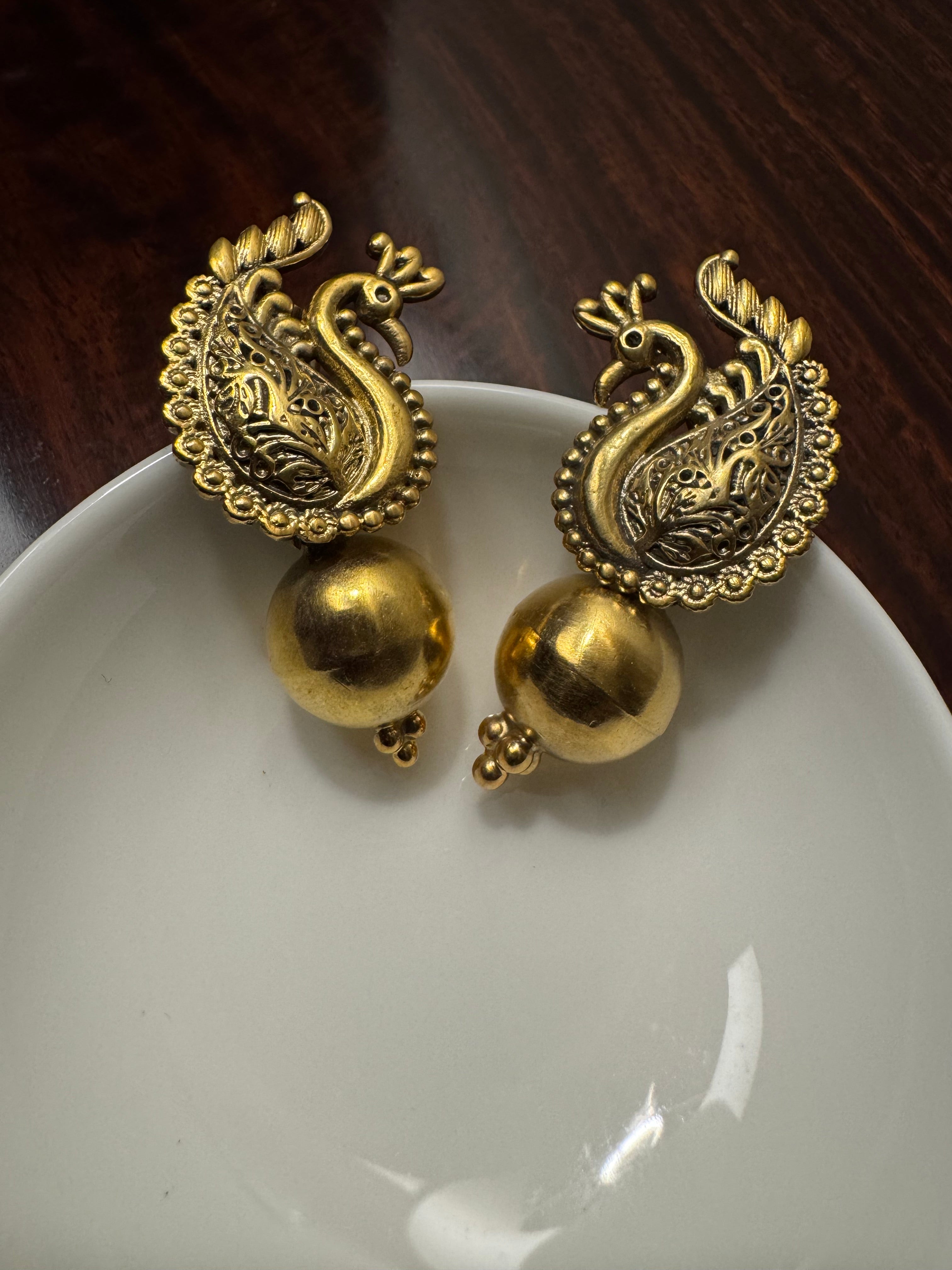 The dance of the Peacock- Gold plated 925 silver earrings