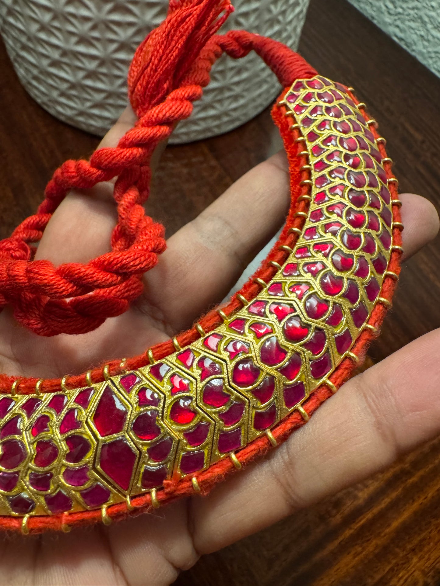 Kundan Neckchoker in 925 Silver Tradition, Rewired in Red