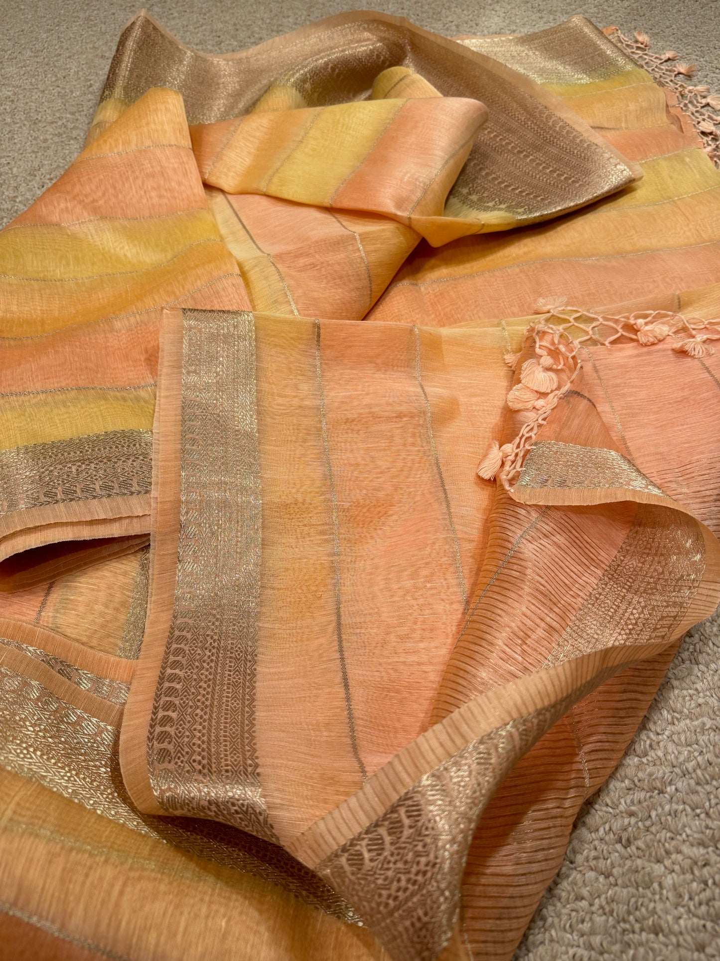 SAANJH -SILK LINEN HANDWOVEN BENARASI SARI