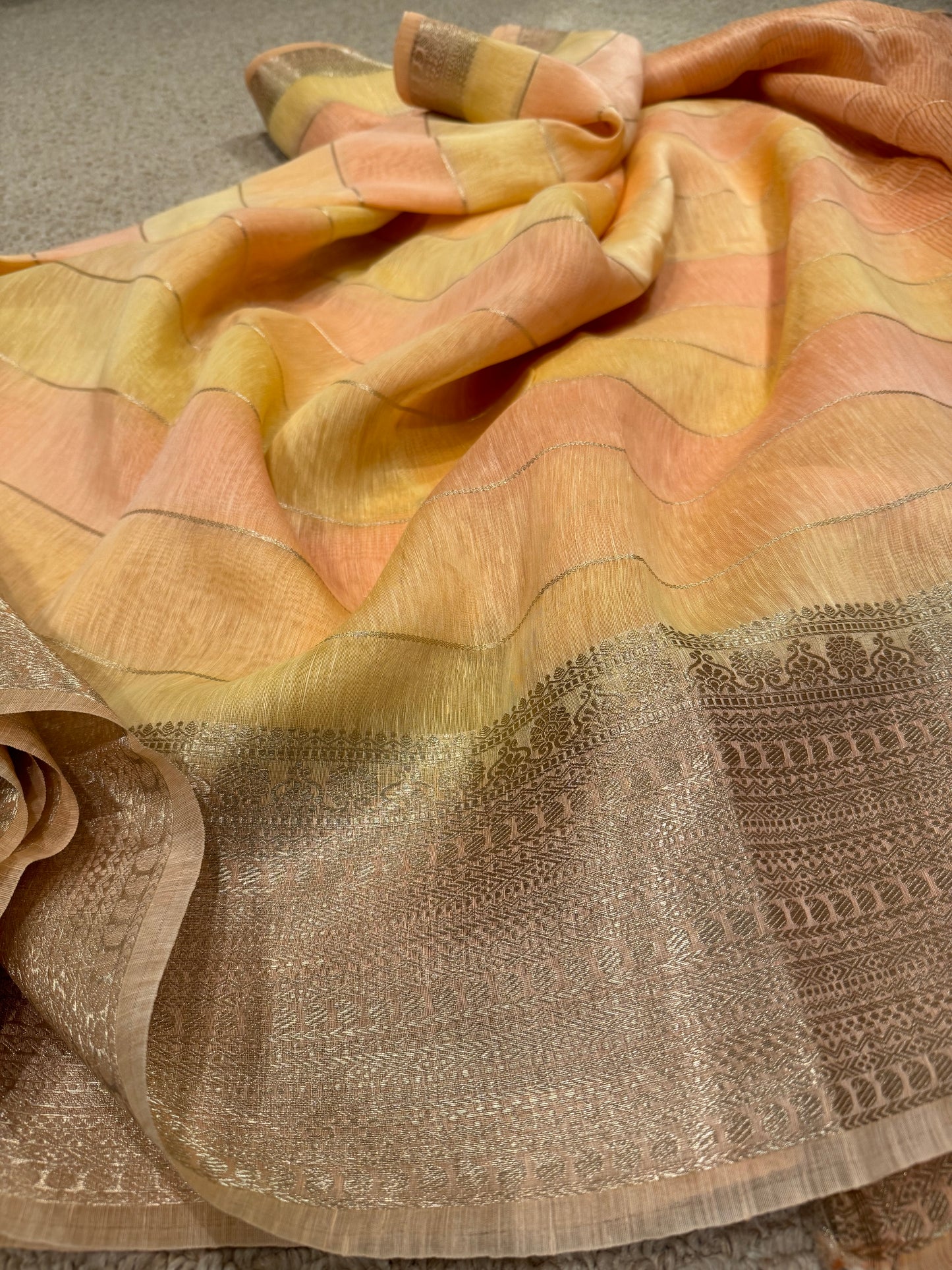 SAANJH -SILK LINEN HANDWOVEN BENARASI SARI