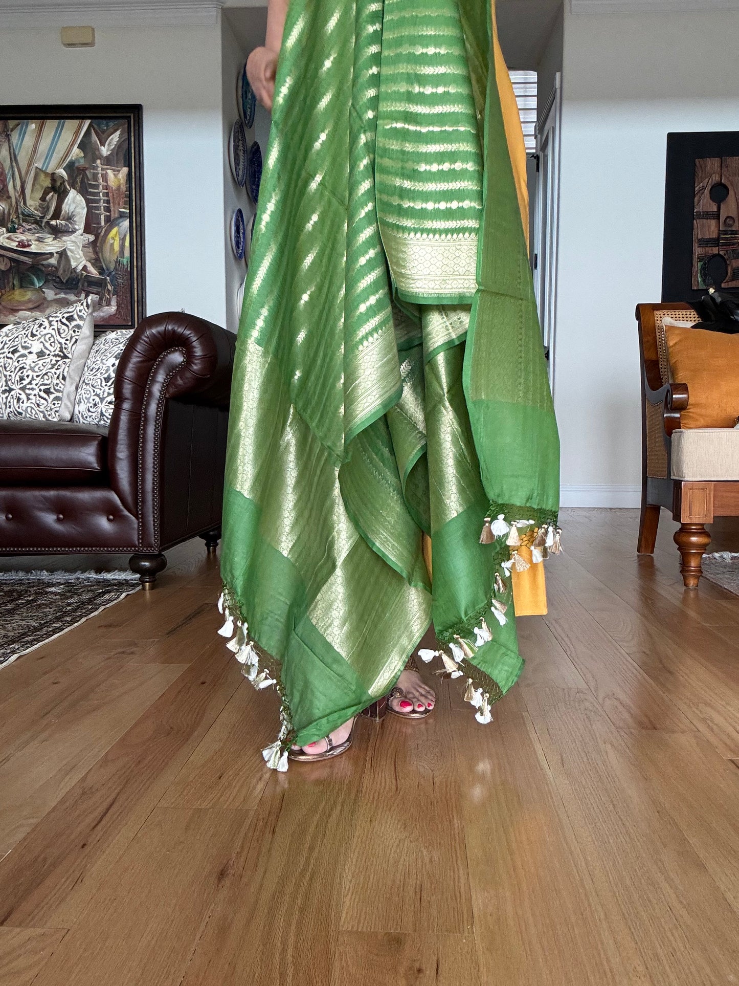 Handwoven Silkcotton Banarasi Green dupatta