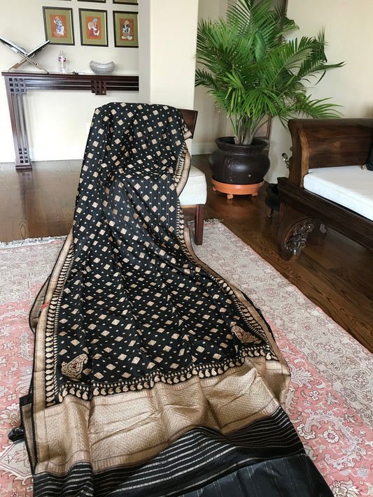 Handwoven silk Kadhua Banarasi saree -The Art of Banaras woven in Black.