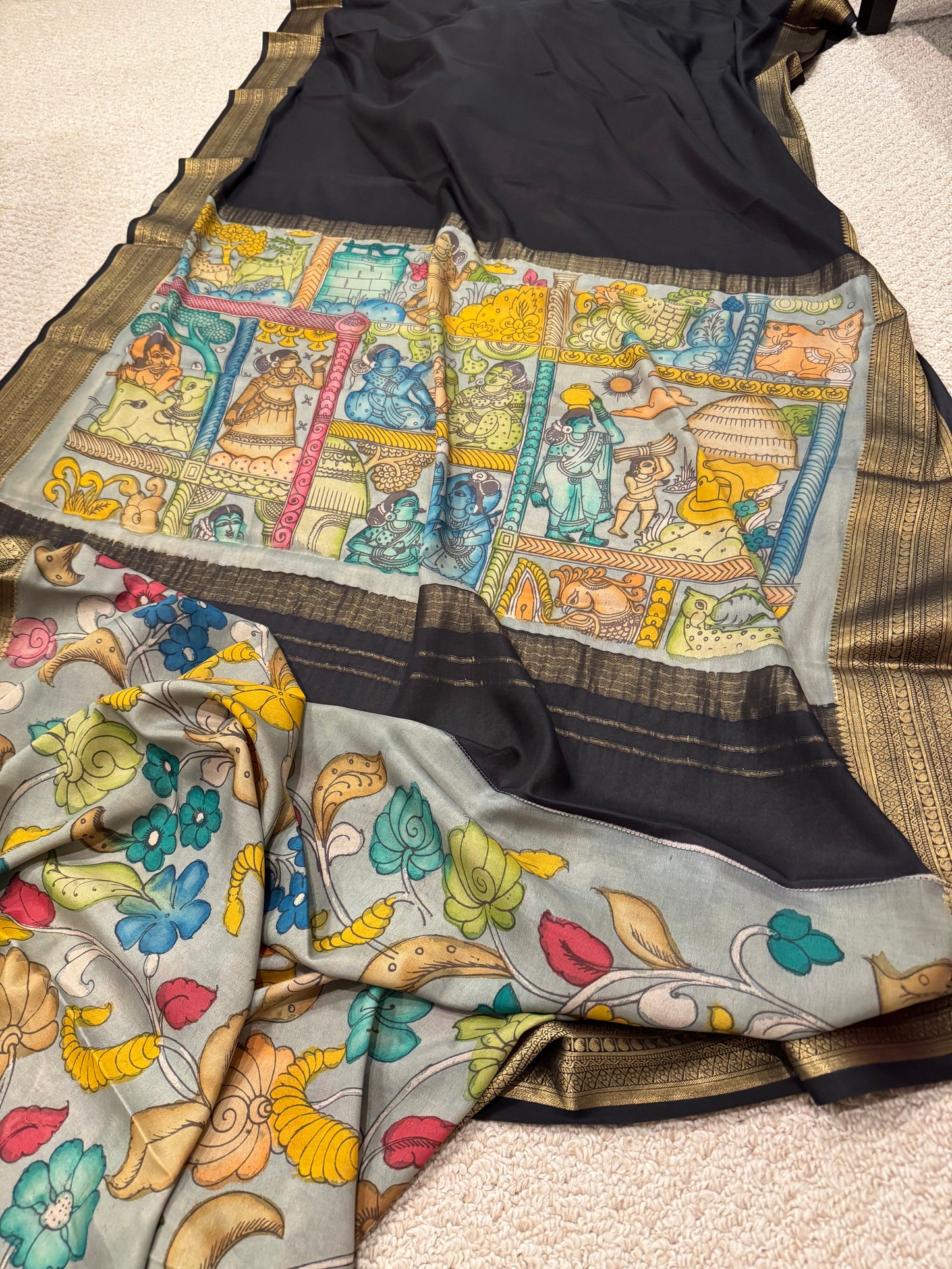 Kalamkari saree in pure crepe silk