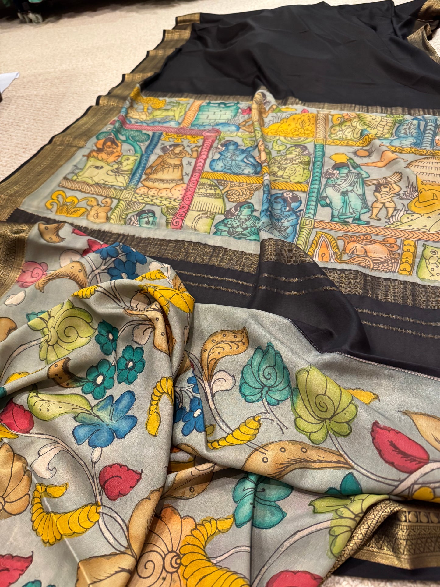 Kalamkari saree in pure crepe silk