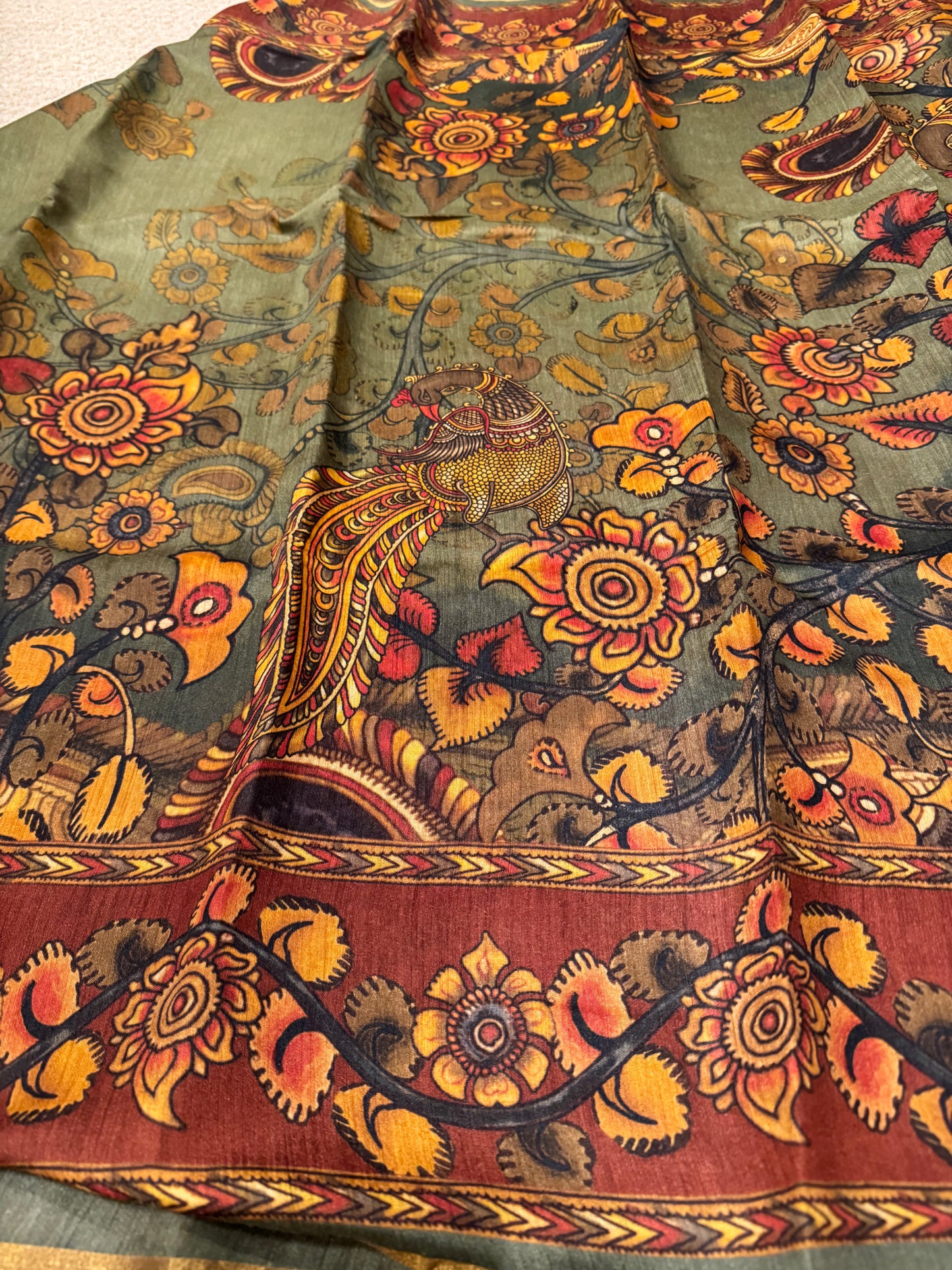 Kalamkari inspired Spun silk Saree