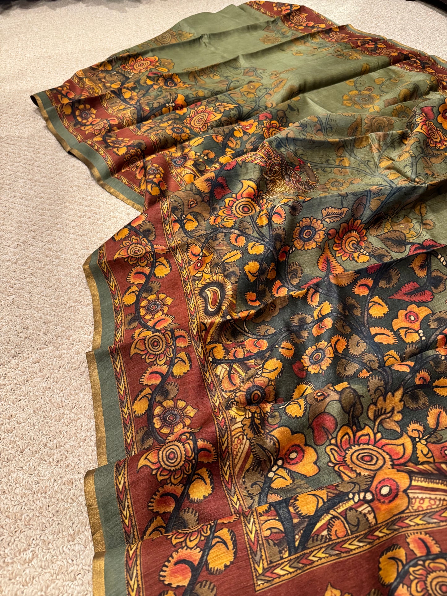 Kalamkari inspired Spun silk Saree