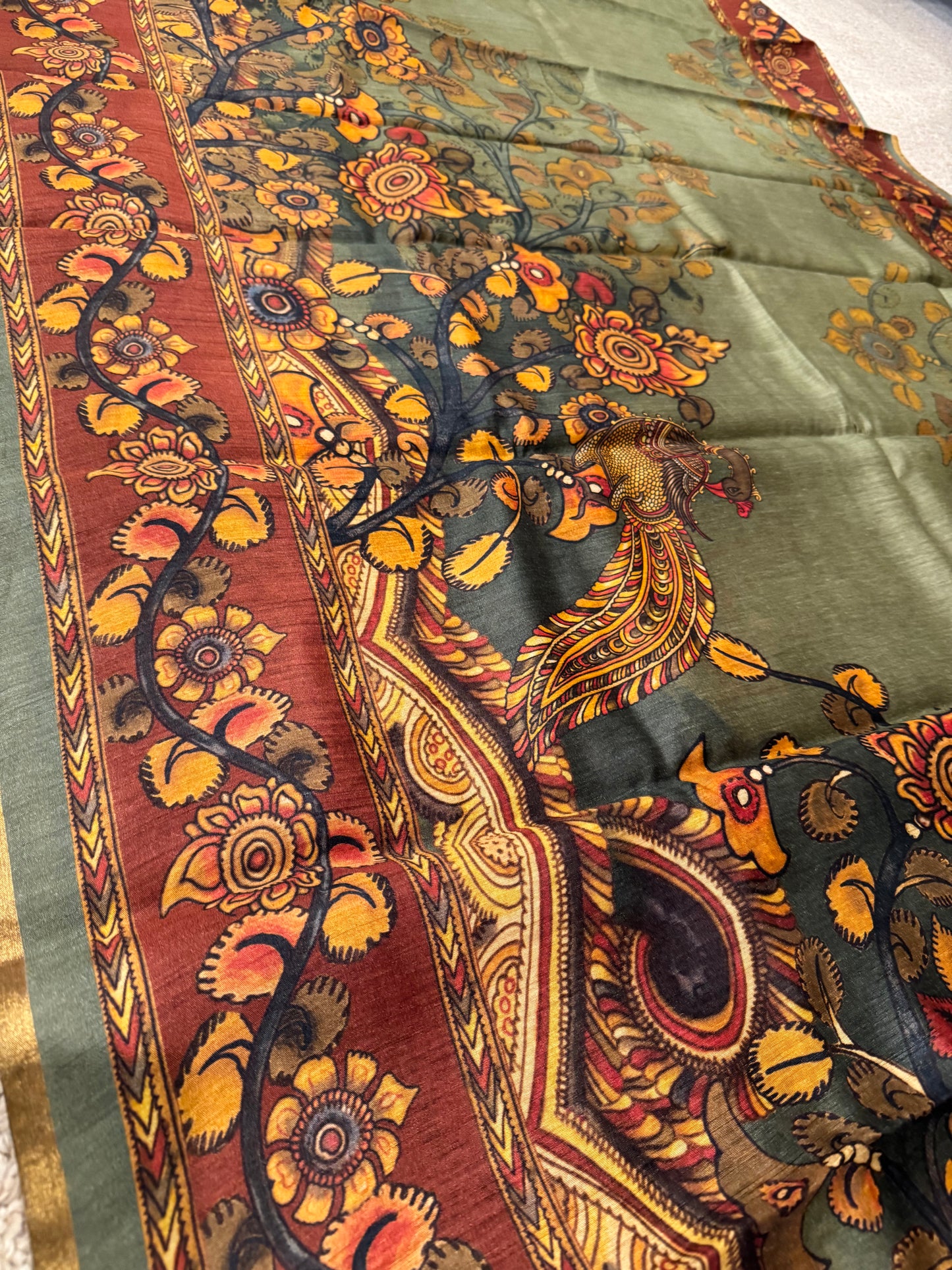 Kalamkari inspired Spun silk Saree