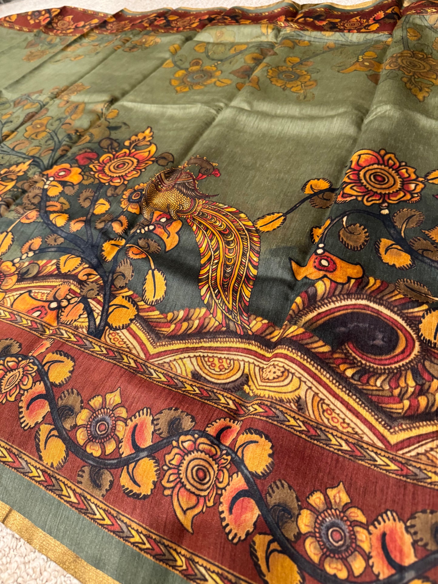 Kalamkari inspired Spun silk Saree